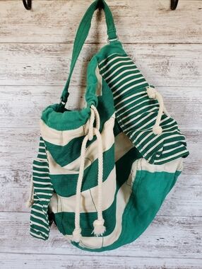 Vintage GAP BEACH Y2K Large Striped Canvas Hobo Tote Bag